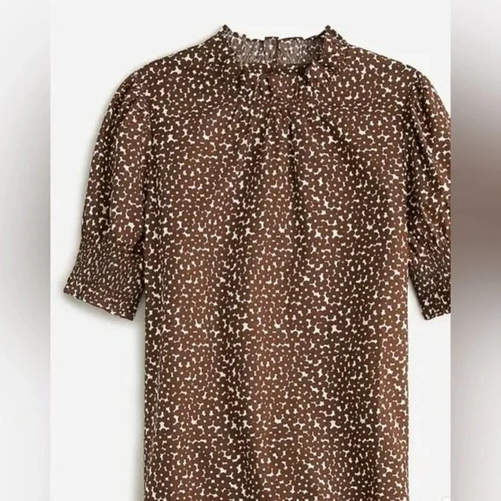 J Crew Smocked cotton poplin puff-sleeve top in mocha floral